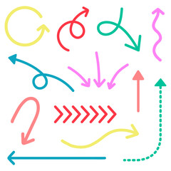 Cute png arrow doodle stickers, colorful hand drawn design, transparent background