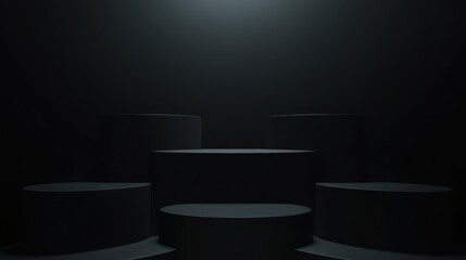 Dark Cylindrical Platforms Display Minimalist Scene