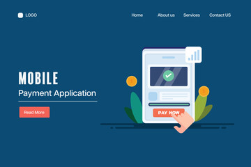Mobile payment app, user hand press pay now button, digital wallet application for financial transaction. Internet banking concept.