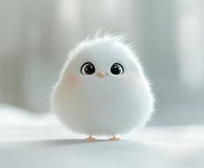 Adorable fluffy white chick, cartoon style, digital art.