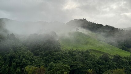 misty morning in the mountains, in Sapan, Nan province, Thailand