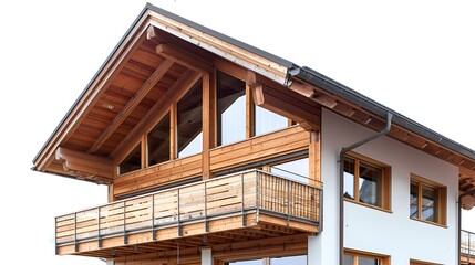 luxurious wooden house with solar system isolated on white background