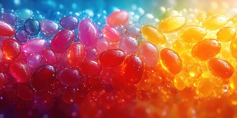Abstract Vibrant Spectrum of Colorful Gelatinous Shapes Creating a Mesmerizing Texture and Patterns with Translucent Effects and Rich Hues