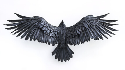 Obraz premium Majestic black bird with wide wings spread, showcasing intricate feathers