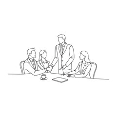  Business people shaking hands during meeting Continuous line art flat vector illustration