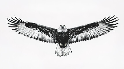 Fototapeta premium Eagle gliding gracefully with wings spread wide against light background