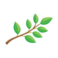  Fresh green leaves on a branch isolated flat vector illustration on white background.