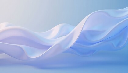 Fototapeta premium Abstract flowing sheer fabric on a calm blue background, soft waves creating elegant drapery for a dynamic dreamy, serene concept.