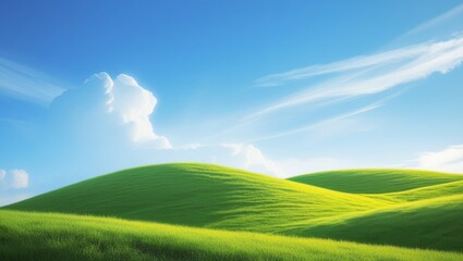 Obraz premium Peaceful rolling hills covered in vibrant green grass under a bright blue sky