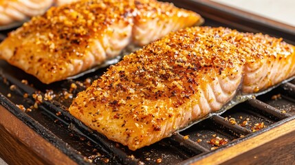Crispy Salmon Fillet Close-Up: Perfect Culinary Detail for Food Advertisements