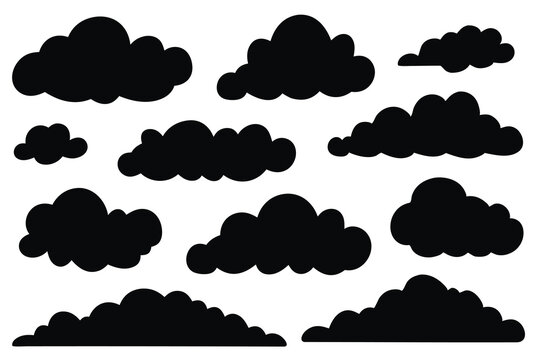 Clouds silhouettes set isolated flat vector illustration on white background.