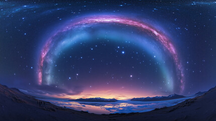 celestial glow phenomenon with bright blue and purple aurora, sky filled with sparkling stars, Ai...