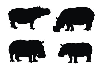 Hippos silhouettes set isolated flat vector illustration on white background