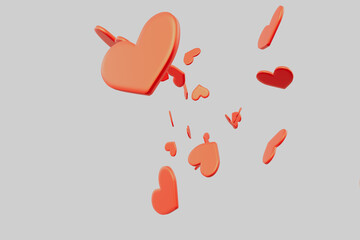 A bunch of hearts are flying in the air, some of them are broken