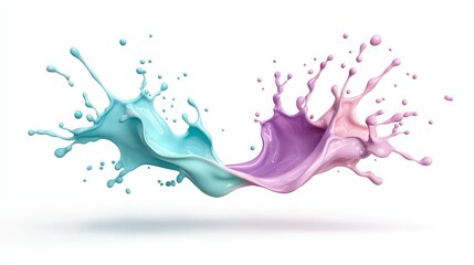 Naklejka premium Vibrant Splash of Blue and Pink Liquid Paint Captured in Motion Against a White Background for Creative and Artistic Design Uses