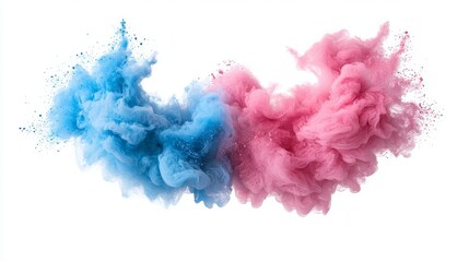 Fototapeta premium Colorful Smoke Swirls in Blue and Pink Against a White Background for Creative and Artistic Designs, Illustrations, and Abstract Concepts