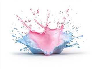 Colorful Splash of Pink and Blue Liquid Creating Dynamic Patterns Against a Clean White Background for Creative Visuals and Artistic Projects
