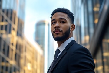 Confident businessman in city. Concept of success, career, and urban lifestyle.