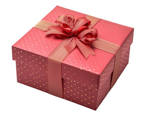 Gift box with dot red ribbon bow isolated on white background png transparent clipart.
