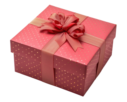 Gift box with dot red ribbon bow isolated on white background png transparent clipart.