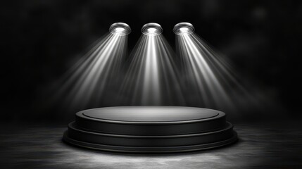 Dark Stage Platform Illuminated By Spotlights