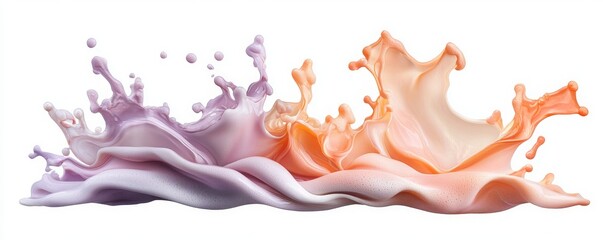 Naklejka premium Vibrant Liquid Splash in Purple and Orange Shades Creating Dynamic Motion Effect on White Background for Creative Visuals and Artistic Projects