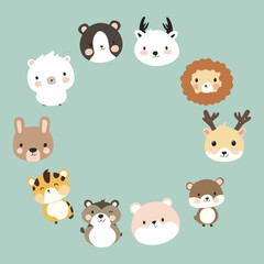 There are many cute animals in a circular outer circle