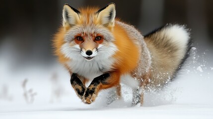Fototapeta premium Red Fox Running in Snow.