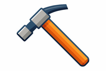 A hammer with a wooden handle is displayed on a white background