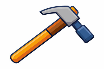 A hammer with a wooden handle is displayed on a white background