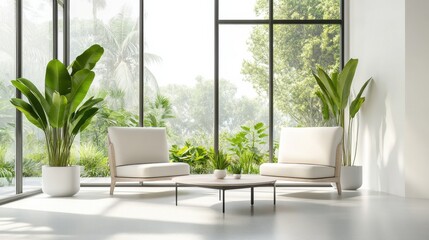 Minimalist modern garden room with clean, stylish design. Featuring neutral tones and sleek furnishings