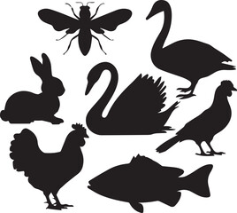 Fototapeta premium vector silhouette outline web animals and insect icons 