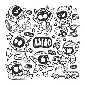 Cosmic Hand-Drawn Astronaut Doodle Art