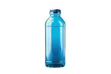 Blue Plastic Bottle Stands Out Against Black Background. Hydration Theme.