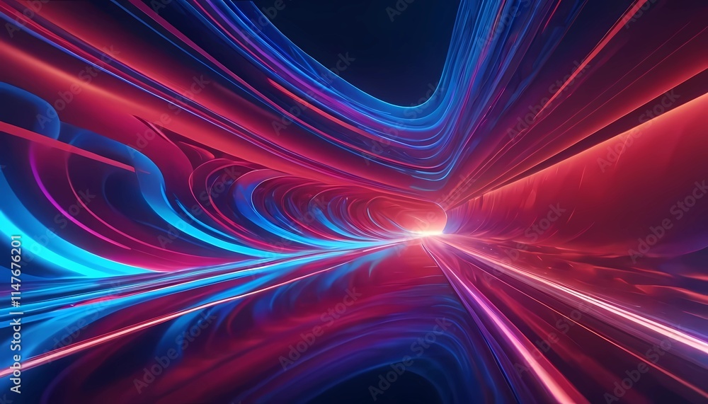 Poster red and blue flashes of light on a black background indicating speed and creating abstract digital a