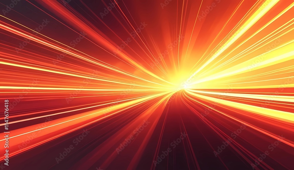 Poster reddish yellow flashes of light on a black background indicating speed and creating beautiful abstra