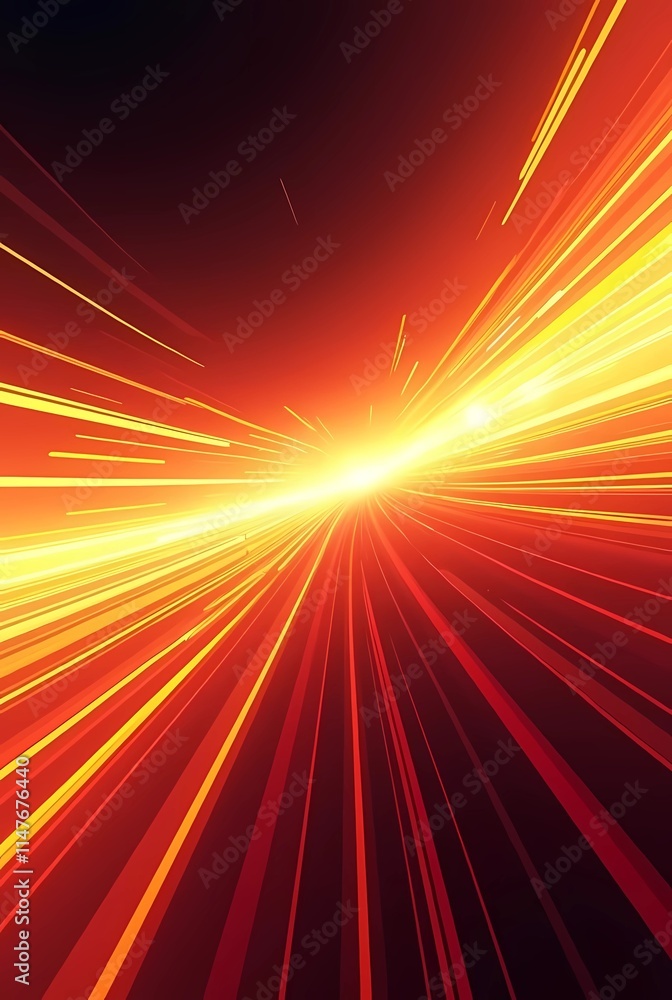 Poster reddish yellow flashes of light on a black background indicating speed and creating beautiful abstra