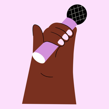 &nbsp;Hand holding a microphone Flat Vector Illustration