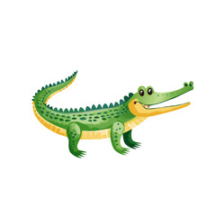 Obraz premium Friendly Green Crocodile Cartoon Illustration, Happy Reptile