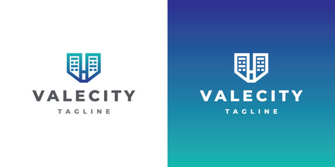 city building v letter logo vector