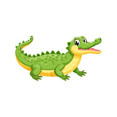 Naklejka premium Friendly Green Crocodile Cartoon Illustration, Happy Reptile
