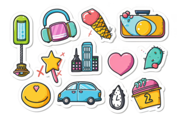 Cute Stickers Show Car, Building, and Other Fun Designs, Embracing Playful Vibes and Whimsical Charm.