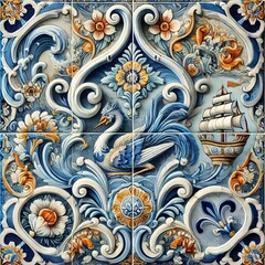 Portugal Azulejo Tiles A close up of traditional Portuguese Azul