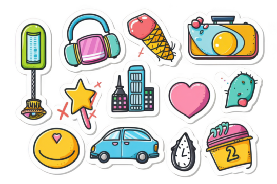 Cute Stickers Show Car, Building, and Other Fun Designs, Embracing Playful Vibes and Whimsical Charm.