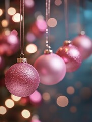 Fototapeta premium Pink Christmas Ornaments on Tree