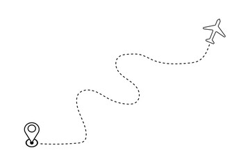 Airplane's flight path with a dashed line trace and a start point marker