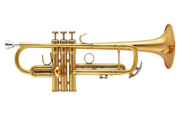 Golden Trumpet Shines Brightly on Black Background, Musical Instruments Theme.