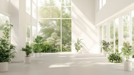 Fototapeta premium Minimalist modern greenhouse with clean, elegant design. Featuring neutral tones and sleek lines