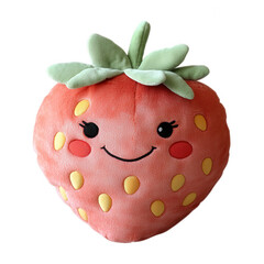 Red plush anthropomorphic strawberry toy, transparent PNG for merchandise production