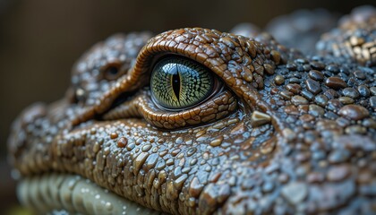 Macro photo of a crocodile eye stalking its prey, looks scary